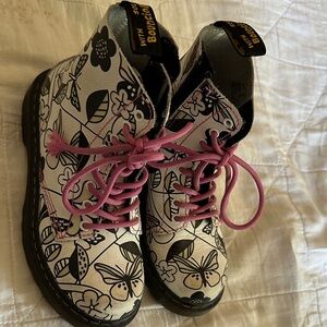 Dr. Martens Kids Boots with Pink Laces and Color Changing Floral Design